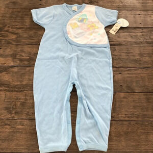 NWT Vintage Oneita Cotton Blue One Piece Sleeper
